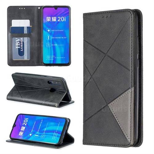 Prismatic Slim Magnetic Sucking Stitching Wallet Flip Cover for Huawei Honor 10i - Black