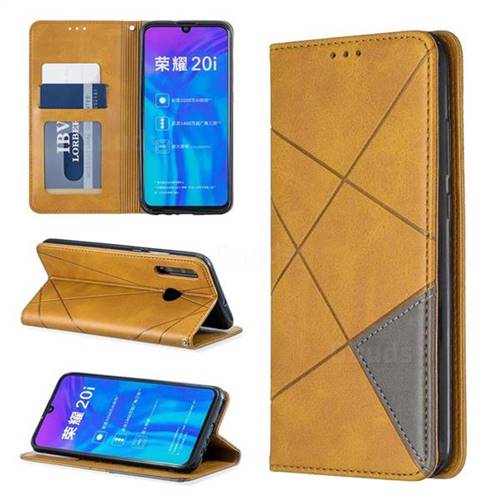 Prismatic Slim Magnetic Sucking Stitching Wallet Flip Cover for Huawei Honor 10i - Yellow