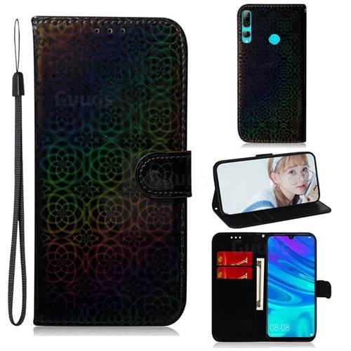 Laser Circle Shining Leather Wallet Phone Case for Huawei Honor 10i - Black