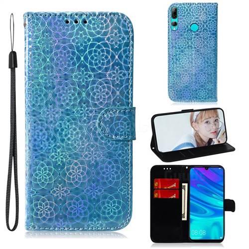 Laser Circle Shining Leather Wallet Phone Case for Huawei Honor 10i - Blue