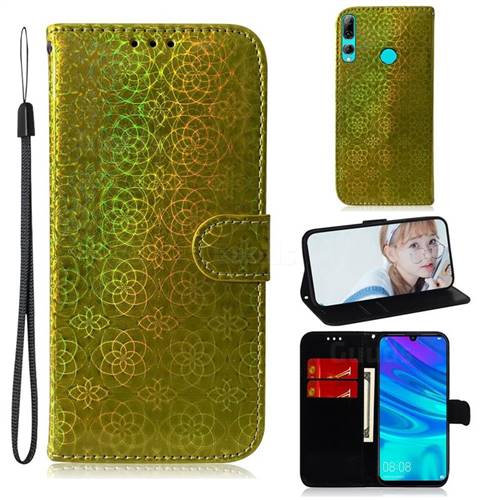 Laser Circle Shining Leather Wallet Phone Case for Huawei Honor 10i - Golden