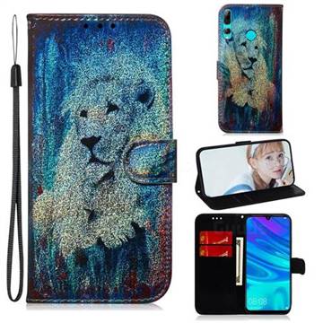 White Lion Laser Shining Leather Wallet Phone Case for Huawei Honor 10i