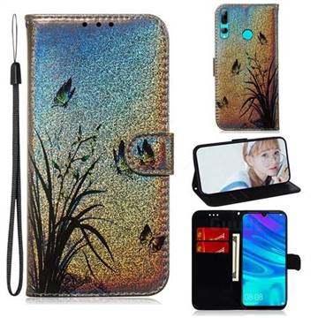 Butterfly Orchid Laser Shining Leather Wallet Phone Case for Huawei Honor 10i