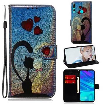 Love Cat Laser Shining Leather Wallet Phone Case for Huawei Honor 10i