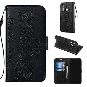 Embossing Tiger and Cat Leather Wallet Case for Huawei Honor 10i - Black