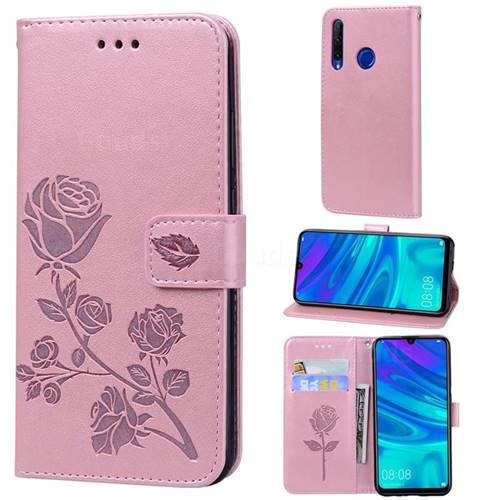 Embossing Rose Flower Leather Wallet Case for Huawei Honor 10i - Rose Gold