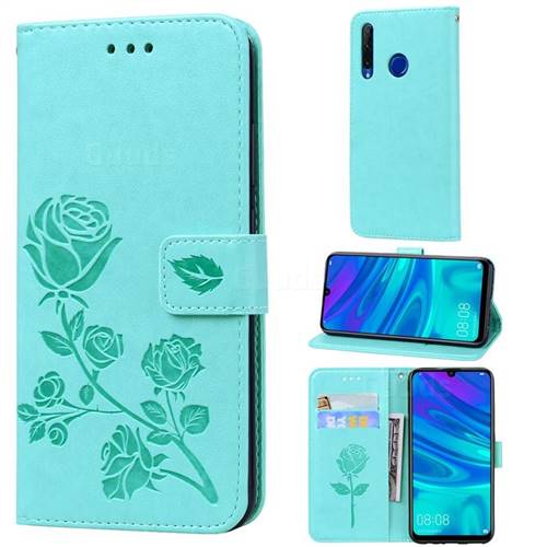Embossing Rose Flower Leather Wallet Case for Huawei Honor 10i - Green