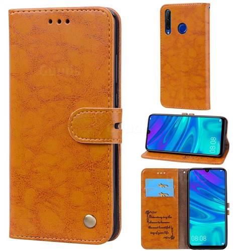 Luxury Retro Oil Wax PU Leather Wallet Phone Case for Huawei Honor 10i - Orange Yellow