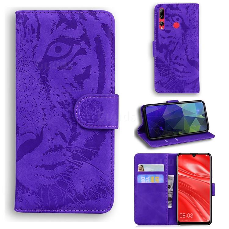 Intricate Embossing Tiger Face Leather Wallet Case for Huawei Honor 10i - Purple