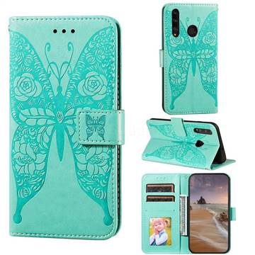 Intricate Embossing Rose Flower Butterfly Leather Wallet Case for Huawei Honor 10i - Green