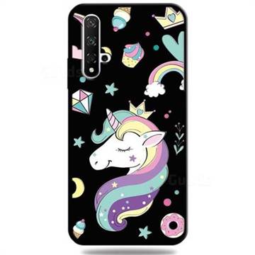 Candy Unicorn 3D Embossed Relief Black TPU Cell Phone Back Cover for Huawei Honor 20