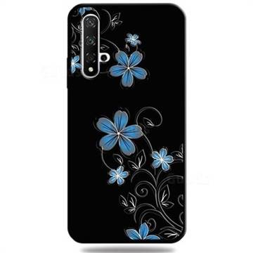 Little Blue Flowers 3D Embossed Relief Black TPU Cell Phone Back Cover for Huawei Honor 20