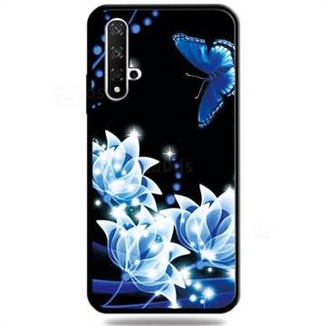 Blue Butterfly 3D Embossed Relief Black TPU Cell Phone Back Cover for Huawei Honor 20