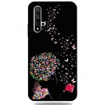 Corolla Girl 3D Embossed Relief Black TPU Cell Phone Back Cover for Huawei Honor 20