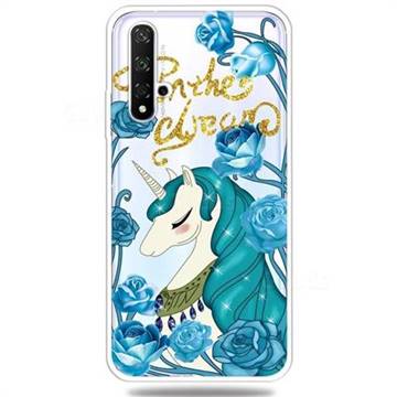 Blue Flower Unicorn Clear Varnish Soft Phone Back Cover for Huawei Honor 20