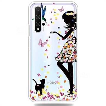 Cat Girl Flower Super Clear Soft TPU Back Cover for Huawei Honor 20