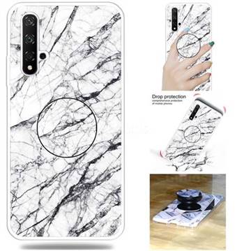 White Marble Pop Stand Holder Varnish Phone Cover for Huawei Honor 20