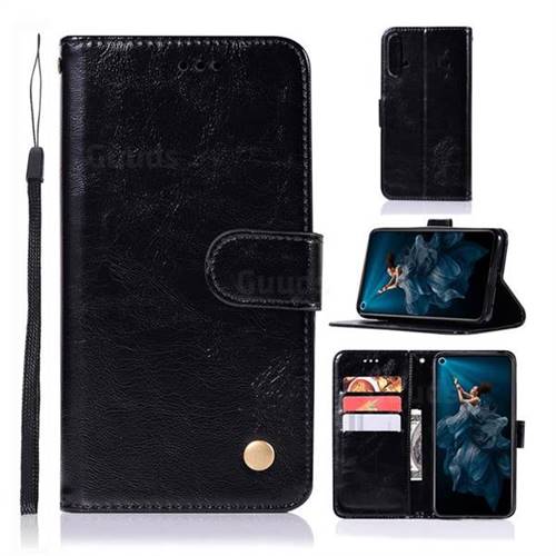 Luxury Retro Leather Wallet Case for Huawei Honor 20 - Black