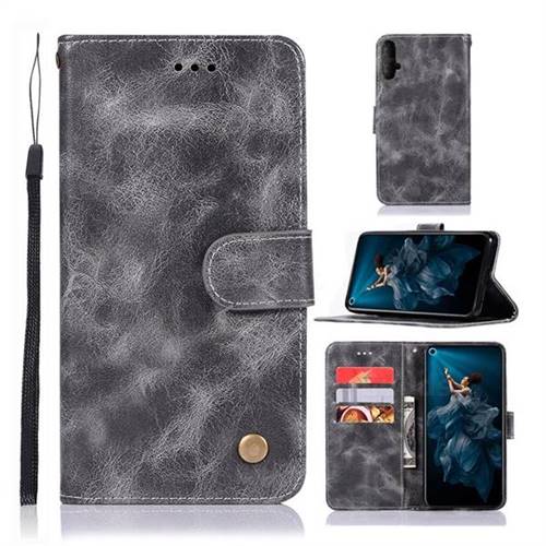 Luxury Retro Leather Wallet Case for Huawei Honor 20 - Gray