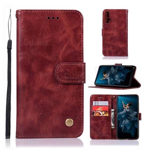 Luxury Retro Leather Wallet Case for Huawei Honor 20 - Wine Red