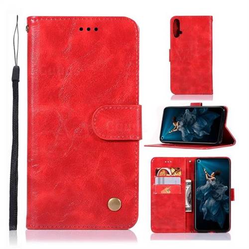 Luxury Retro Leather Wallet Case for Huawei Honor 20 - Red