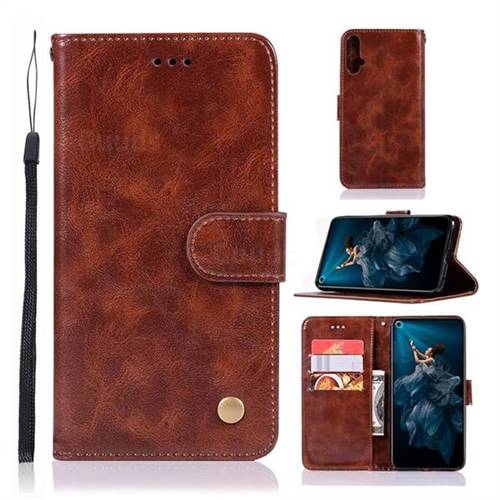 Luxury Retro Leather Wallet Case for Huawei Honor 20 - Brown