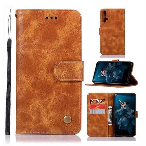 Luxury Retro Leather Wallet Case for Huawei Honor 20 - Golden