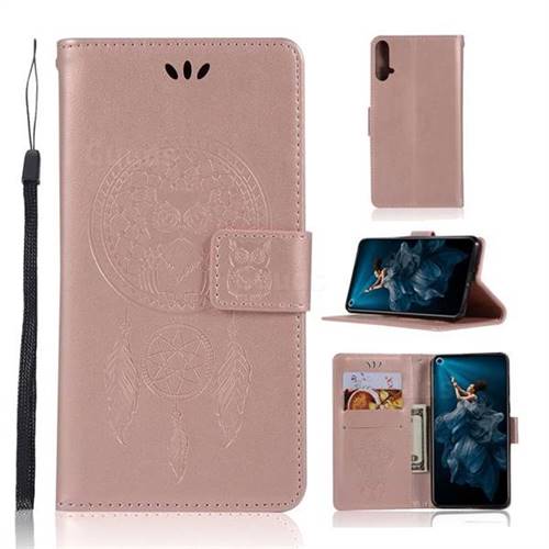 Intricate Embossing Owl Campanula Leather Wallet Case for Huawei Honor 20 - Rose Gold