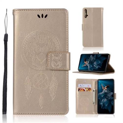 Intricate Embossing Owl Campanula Leather Wallet Case for Huawei Honor 20 - Champagne