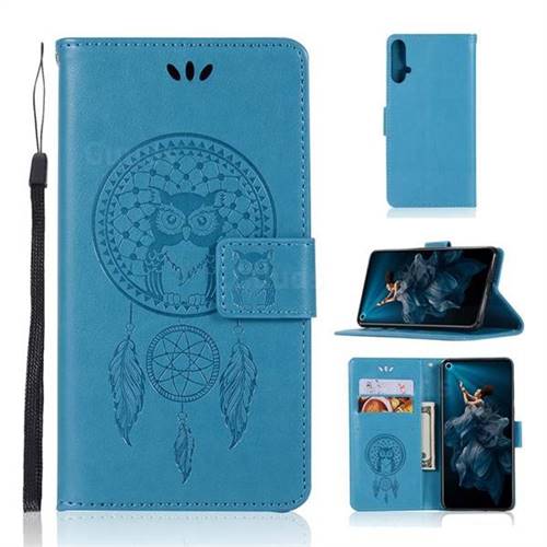 Intricate Embossing Owl Campanula Leather Wallet Case for Huawei Honor 20 - Blue