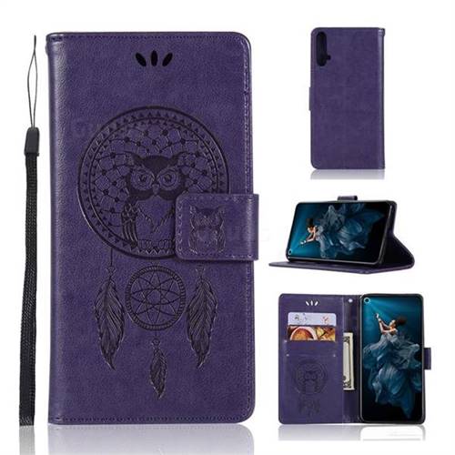 Intricate Embossing Owl Campanula Leather Wallet Case for Huawei Honor 20 - Purple