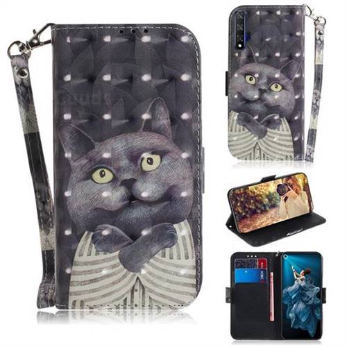 Cat Embrace 3D Painted Leather Wallet Phone Case for Huawei Honor 20
