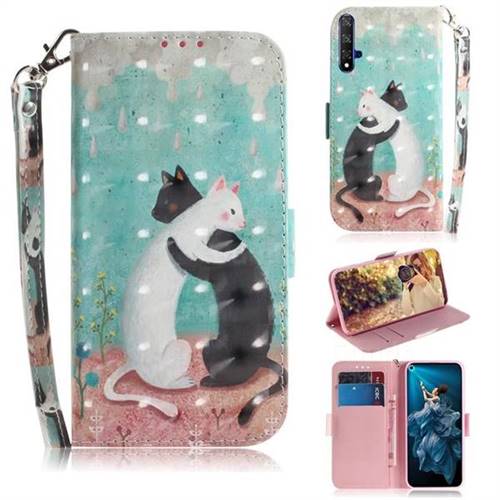 Black and White Cat 3D Painted Leather Wallet Phone Case for Huawei Honor 20