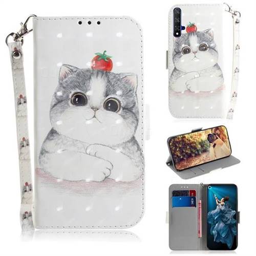 Cute Tomato Cat 3D Painted Leather Wallet Phone Case for Huawei Honor 20