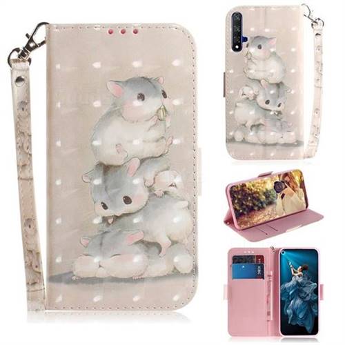 Three Squirrels 3D Painted Leather Wallet Phone Case for Huawei Honor 20