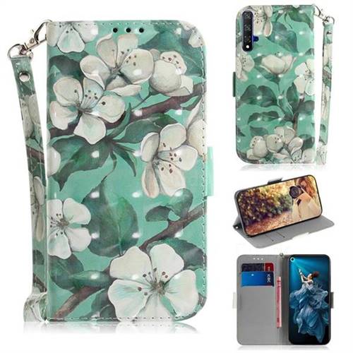 Watercolor Flower 3D Painted Leather Wallet Phone Case for Huawei Honor 20