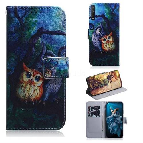 Oil Painting Owl PU Leather Wallet Case for Huawei Honor 20