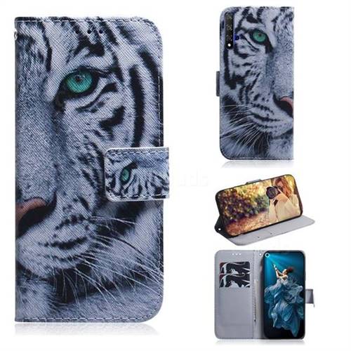 White Tiger PU Leather Wallet Case for Huawei Honor 20