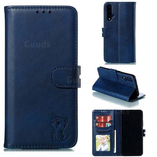 Embossing Happy Cat Leather Wallet Case for Huawei Honor 20 - Blue