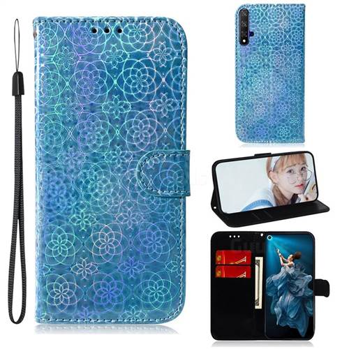 Laser Circle Shining Leather Wallet Phone Case for Huawei Honor 20 - Blue
