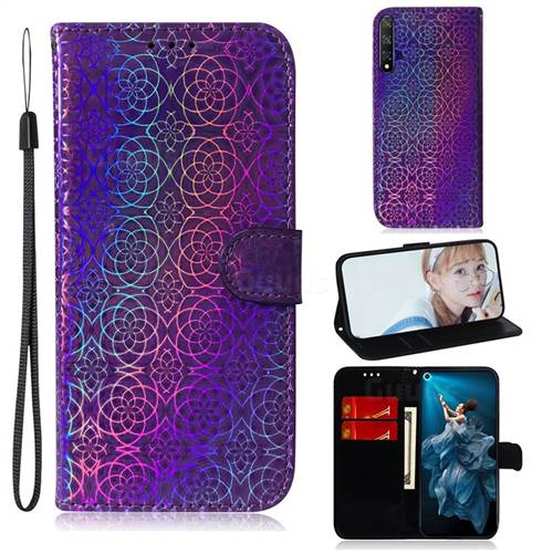 Laser Circle Shining Leather Wallet Phone Case for Huawei Honor 20 - Purple