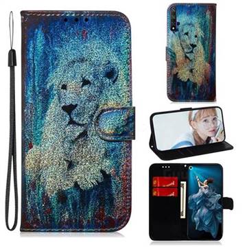 White Lion Laser Shining Leather Wallet Phone Case for Huawei Honor 20