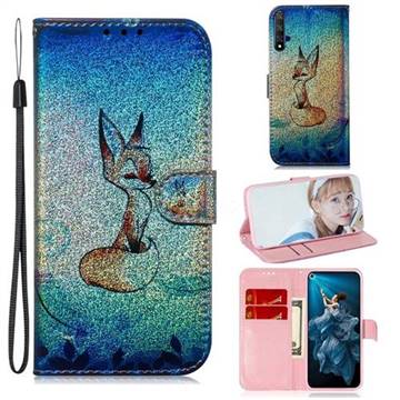 Cute Fox Laser Shining Leather Wallet Phone Case for Huawei Honor 20