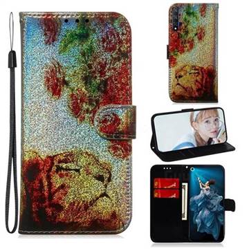 Tiger Rose Laser Shining Leather Wallet Phone Case for Huawei Honor 20