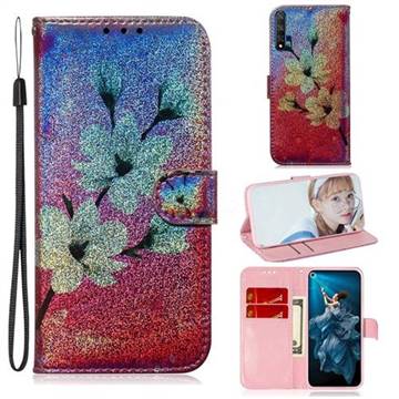 Magnolia Laser Shining Leather Wallet Phone Case for Huawei Honor 20