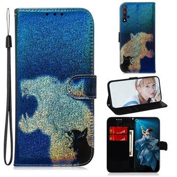 Cat and Leopard Laser Shining Leather Wallet Phone Case for Huawei Honor 20