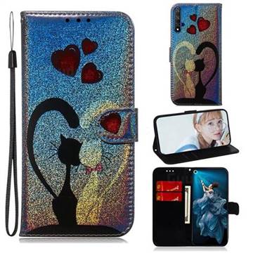 Love Cat Laser Shining Leather Wallet Phone Case for Huawei Honor 20
