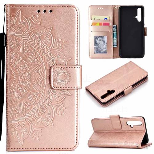 Intricate Embossing Datura Leather Wallet Case for Huawei Honor 20 - Rose Gold