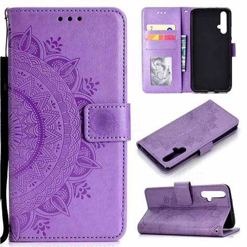 Intricate Embossing Datura Leather Wallet Case for Huawei Honor 20 - Purple
