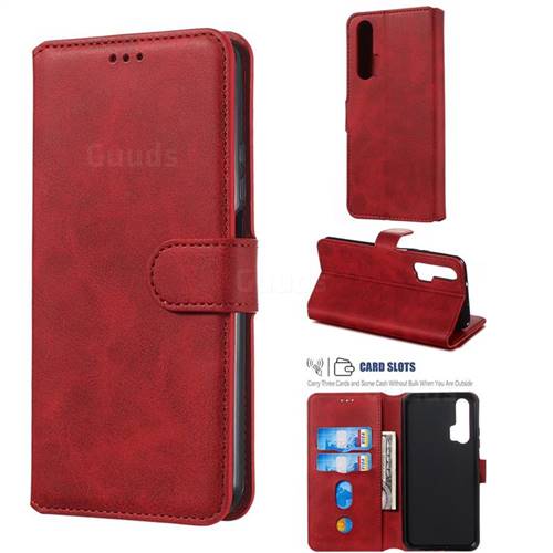 Retro Calf Matte Leather Wallet Phone Case for Huawei Honor 20 - Red